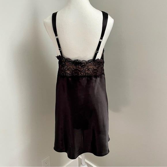 Vintage Y2K Chocolate Brown Jones New York Lace Satin Babydoll Slip Dress Size M - Picture 2 of 5